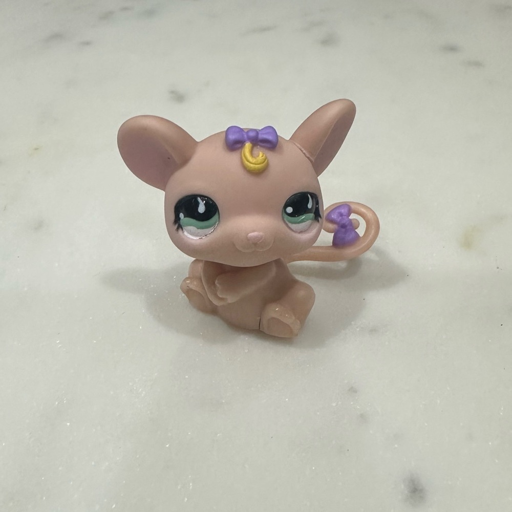 LPS #565 Beige Rat w Bow 2007 Authentic Toy Hasbro Collector Littlest Pet Shop